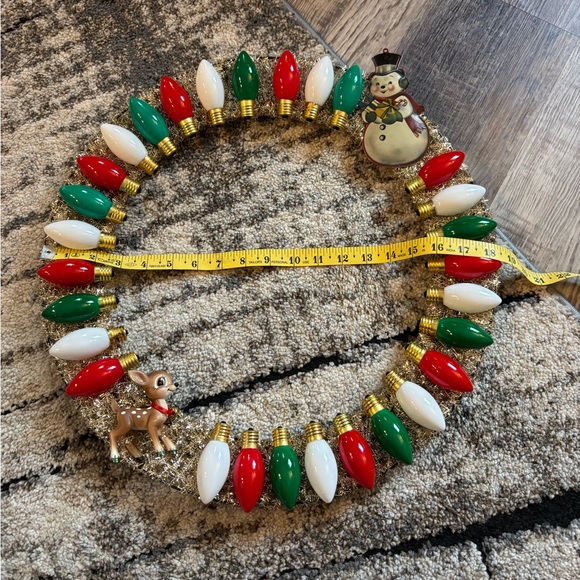 Christmas holiday wreath red green white homemade handmade snowman reindeer 18” - Picture 6 of 6